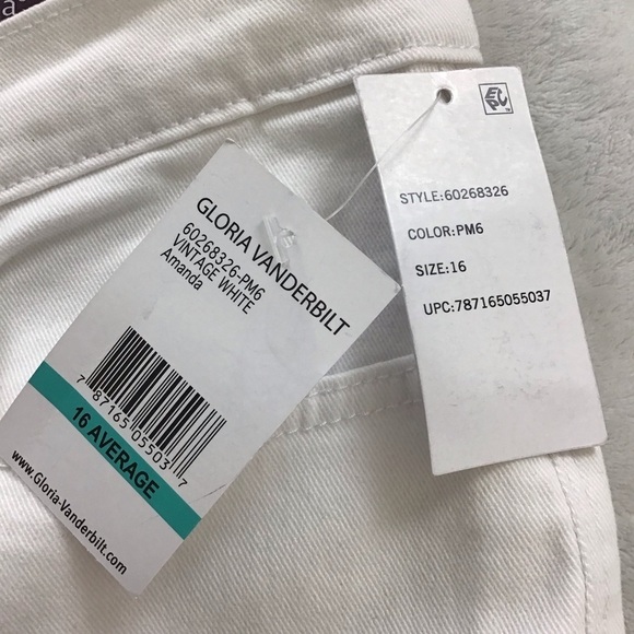NWT Gloria Vanderbilt Amanda High Rise Tapered Jeans White Size 16 - Picture 4 of 11